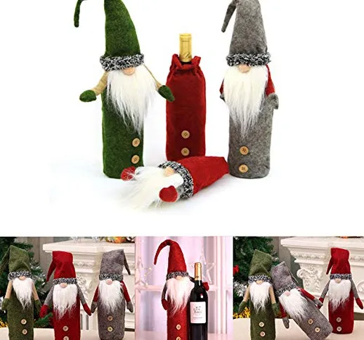 Achort Coperchio della Bottiglia di Vino di Natale, 3 Pezzi Fatti a Mano GNOME Coperchi pe...