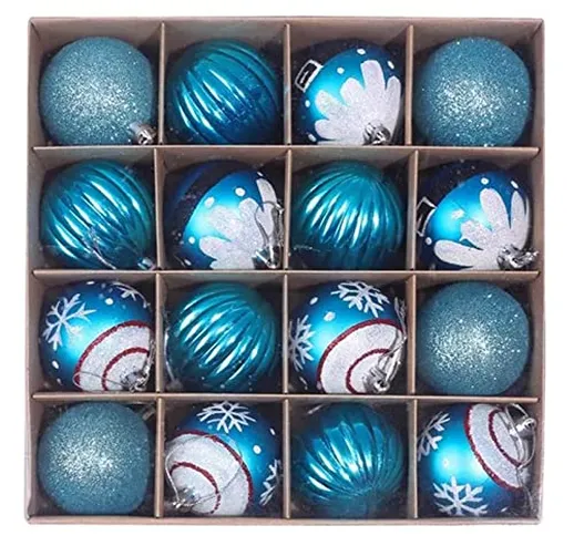 Palle di Natale blu,Scatola 60mm 16 Palline Natalizie,Infrangibile Addobbi Natalizi per Al...