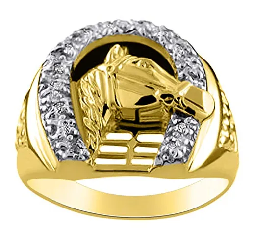 Diamante anello di ferro di cavallo portafortuna 14 K oro giallo o bianco.
