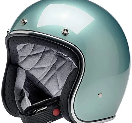 Casco Jet Aperto Biltwell Bonanza Metallic Sea Foam Approvato DOT Helmet Biker Look Stile...