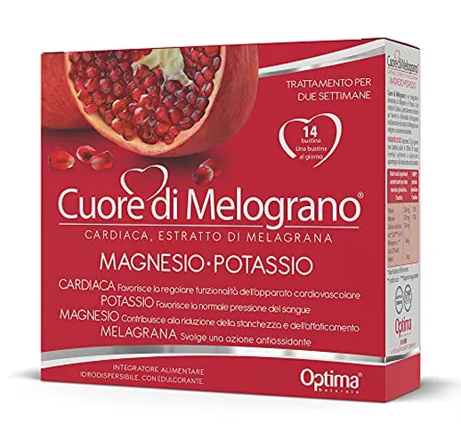 Optima Naturals Cuore di Melograno, Magnesio, Potassio, 14 Bustine da 3.7 Grammi