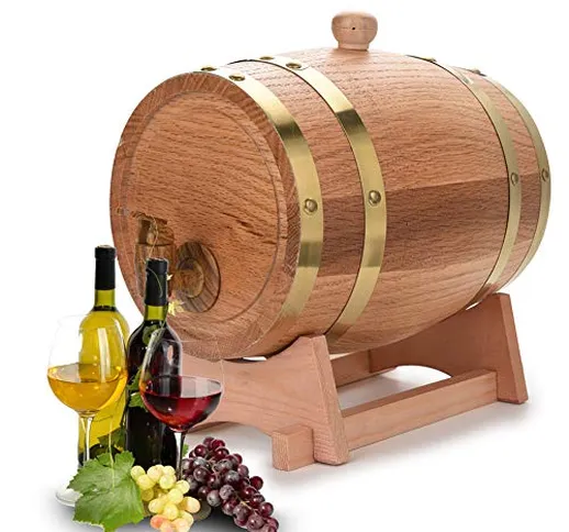 Vino Botte di Rovere, 1.5/3/5/10L Botte di Rovere per Vino Whisky Tequila, Dispenser a vin...