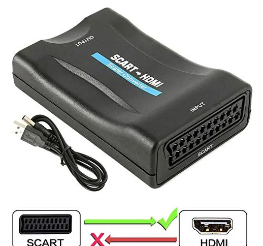 Hugomega Adattatore convertitore da scart a HDMI, scaler video convertitore audio supporto...