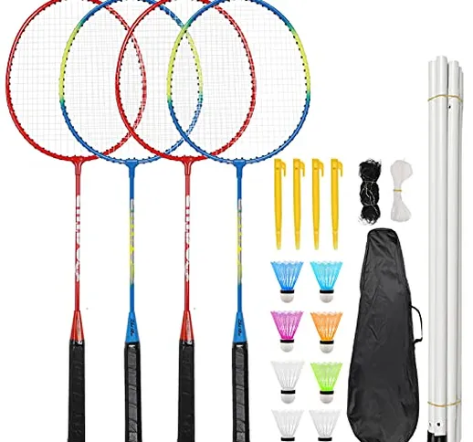 Herefun Set da Badminton, 4 Racchette da Badminton e 8 Volani, Badminton Racchette Set per...