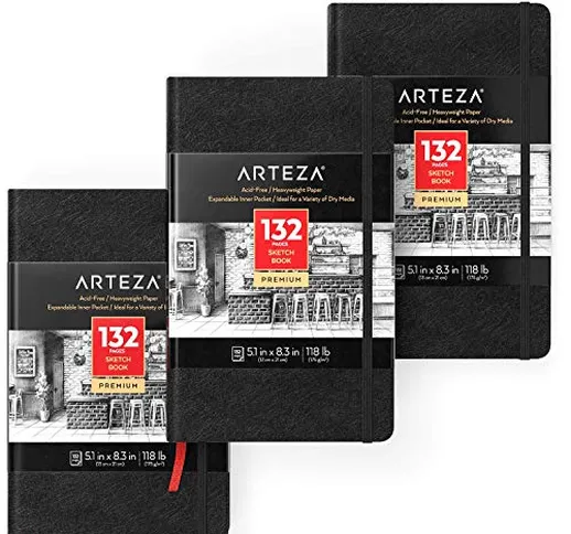 Arteza Quaderno da Disegno con Copertina Rigida, 13x21 cm, Set di 2 Taccuino da 132 Pagine...