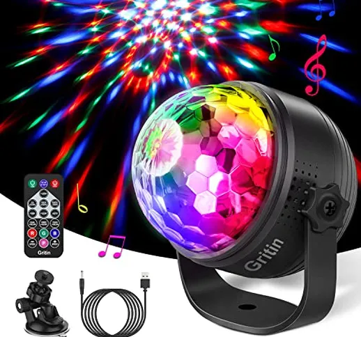 Luci Discoteca LED,Gritin 360 ° Ruotabile/Musica Attivata Luci da Festa USB Alimentata Pal...