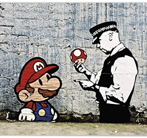Panorama Quadro su Tela Canvas Stampe da Parete Graffiti Banksy Super Mario 70 x 50 cm - S...