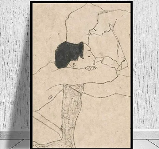 Egon Schiele Poster 《 Amanti,》 Famoso Quadri Opera d'Arte Vintage Parete Arte Astratta A...
