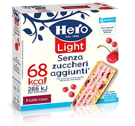 Hero Light Barrette ai Cereali Frutti Rossi - 10 Confezioni da 6x20 g
