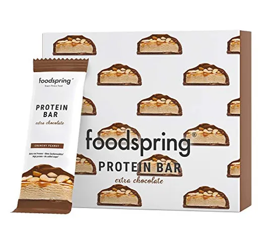 foodspring Barretta Proteica Extra Cioccolato, Crunchy Peanut, 12x65g, con un ridotto cont...