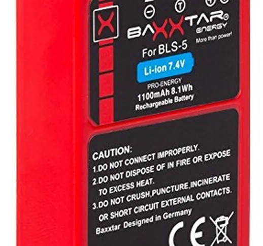 Baxxtar Pro Batteria BLS-50 BLS-5 (1100mAh reali) con Infochip - Compatibile con Olympus O...