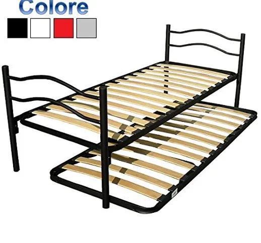 SET 2 POSTI LETTO IN FERRO COLORE A SCELTA CON RETE + RETE DOGHE A SCOMPARSA 80X190 SINGOL...