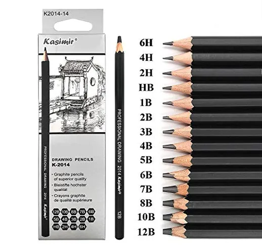 Set di 14 matite da disegno, kit di strumenti professionali per schizzi e disegno, penne p...