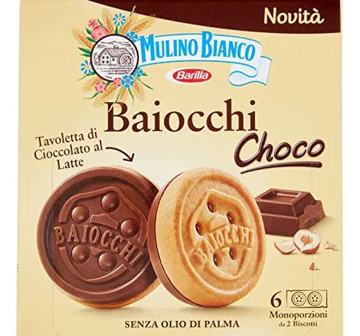 Mulino Bianco Biscotti Baiocchi Choco, Biscotto di Pastafrolla e Tavoletta di Cioccolato a...