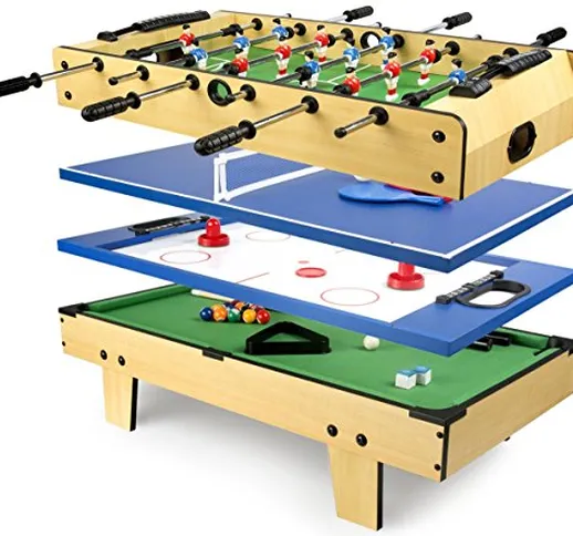 Leomark tavolo da gioco multifunzione 4 in 1 (calcio balilla, biliardo, tennis, hockey), b...