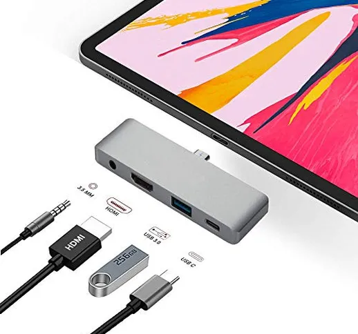 Adattatore Hub USB C per iPad Pro Accessori 2018 12.9" 11", 4 in 1 Tipo C Dongle docking s...