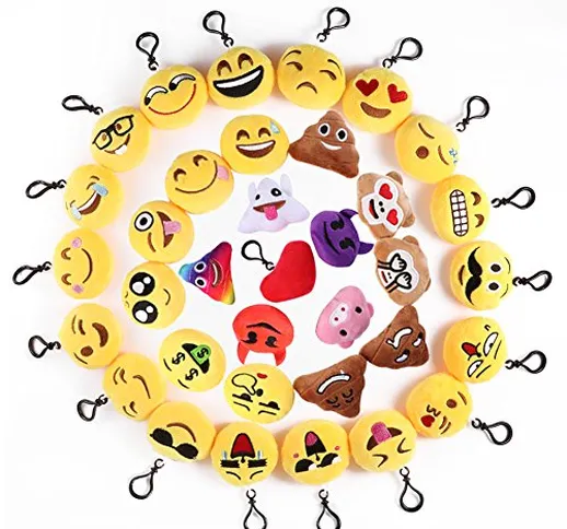 Mini Portachiavi Emoji, 35 Pezzi Pop di Emoticon Portachiavi Decorazioni - Ideale per Zain...