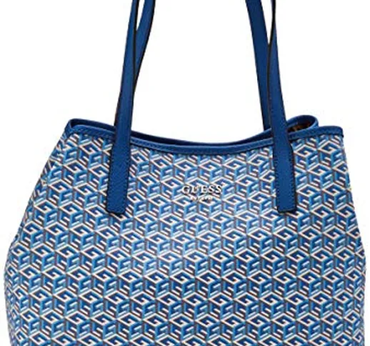 Guess Vikky Tote Borsa a Spalla da Donna, Azzurro Multicolore, Taglia Unica