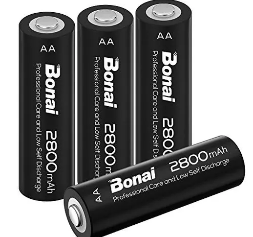 BONAI alta capacità Pile Ricaricabili AA Batterie Stilo 2800mAh Ni-MH 1200 cicli (confezio...