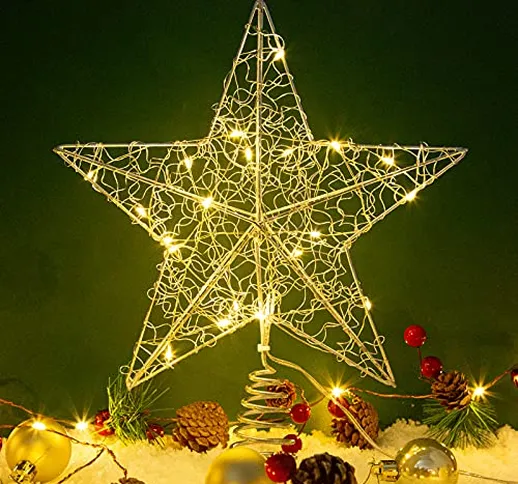 Albero di Natale Topper Star 10 Pollici Decorazione Albero di Natale Timer con 20 Luci a L...