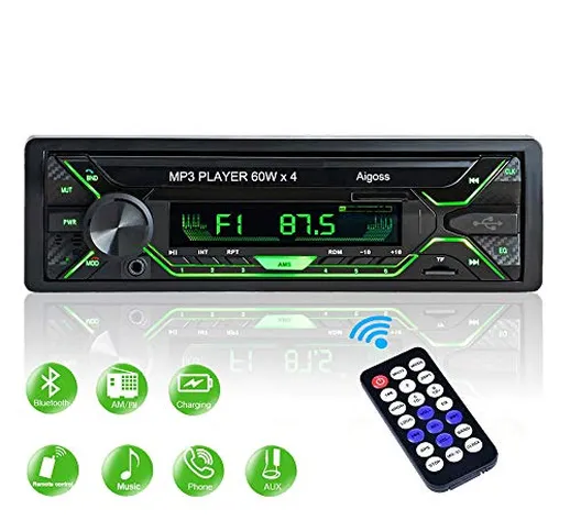 Aigoss Autoradio Bluetooth Stereo Auto 1 Din Car Radio FM Ricevitore 60W x 4, 5 Luci a Col...