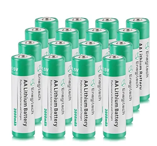 Batteriol AA Lithium Batterie a Litio 1.5V 3000mAh Non Ricaricabile, Confezione da 16 Pile