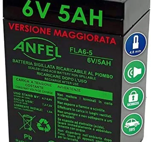 Batteria al piombo 6V 4Ah ricaricabile ermetica faston 4,8mm 4,5Ah 5Ah per lampade emergen...