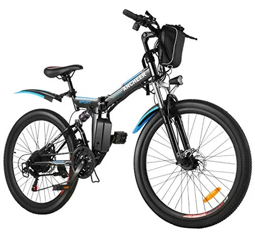 BIKFUN 26” Bicicletta Elettrica Pieghevole, 250W Bici Elettriche, Batteria 36V 8Ah, Cambio...