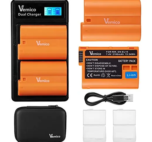 Vemico EN-EL15 EN-EL15a/EN-EL15b/EN-EL15c Batteria Caricabatterie Kit 2X2100mAh Batteria e...