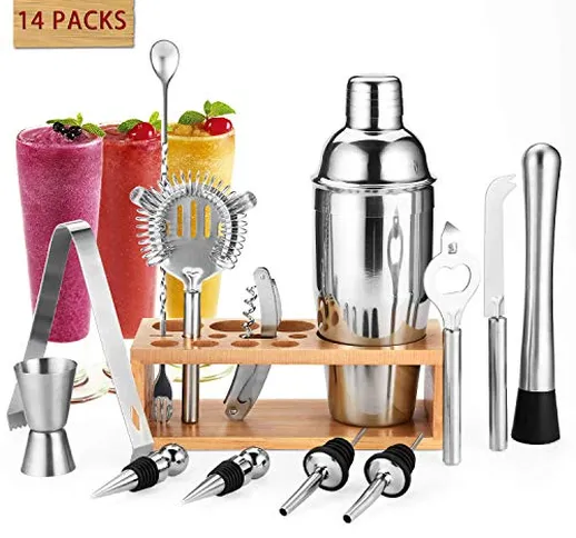 Gomyhom Shaker Cocktail Set, 14 Pezzi Kit Barman Professionale in Acciaio Inox, 750ml Shak...