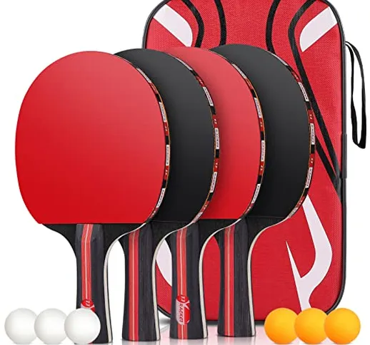 Tencoz Racchette da Ping Pong Professionale, Set da Ping Pong Portatile, 4 Racchette Ping...