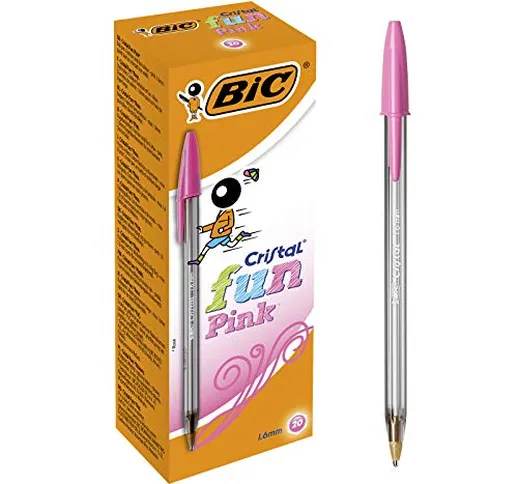 BIC Cristal Fun 929056 - Penne a sfera 1.6 mm largo inchiostro, pasta rosa, Confezione da...
