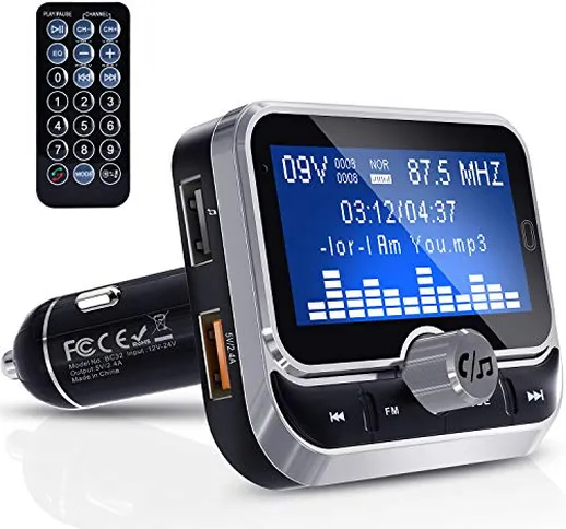 Trasmettitore FM Bluetooth, Clydek Wireless FM Transmitter Adattatore Radio Ricevitore Aud...