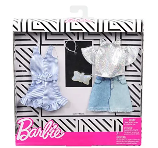 Barbie- Fashionista Bambola con 2 Outfit, Denim e Scintillante Giocattolo per Bambini 3+ A...