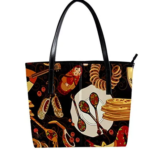 TIZORAX Russo Matrioska E Cucina Cibo Donna PU Pelle Moda Borsa A Mano A Tracolla Borse To...