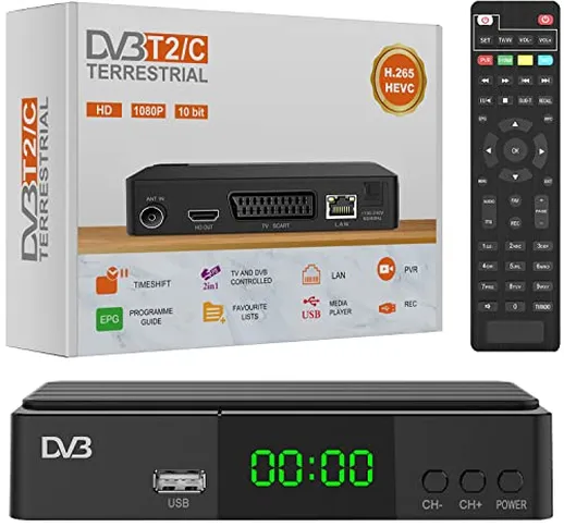 Decoder DVB-T2 Ricevitore Digitale Terrestre HDMI TV Stick HD 1080P H.265 HEVC 10 Bit, Sup...