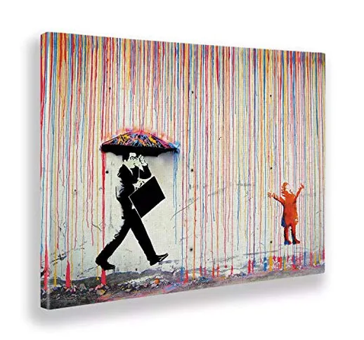 Giallobus - Quadro - Stampa su Tela Canvas - Banksy - Pioggia Colori - 50 X 70 Cm