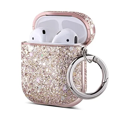 ULAK Custodia in Glitterata Compatiblile con Apple AirPods 2 & 1 (Visibile a LED)，Cover p...