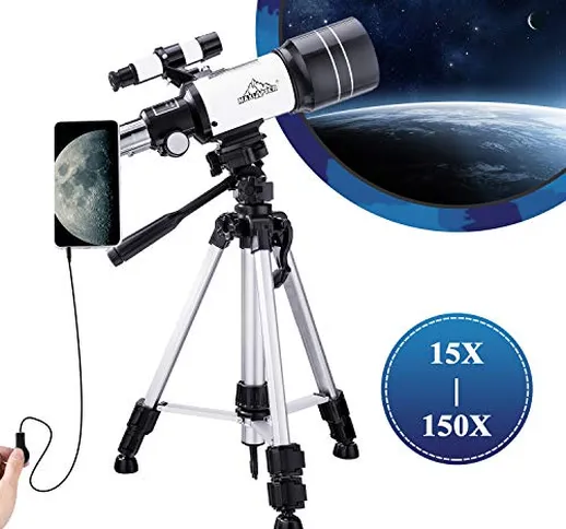 Telescopio per Bambini Astronomia Principianti, 150X Portable Travel Scope 300/70 HD Grand...