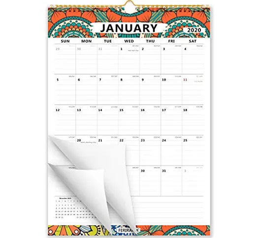 Ferirama - Calendario mensile 2020 da parete con rilegatura a spirale. Fino a dicembre 202...