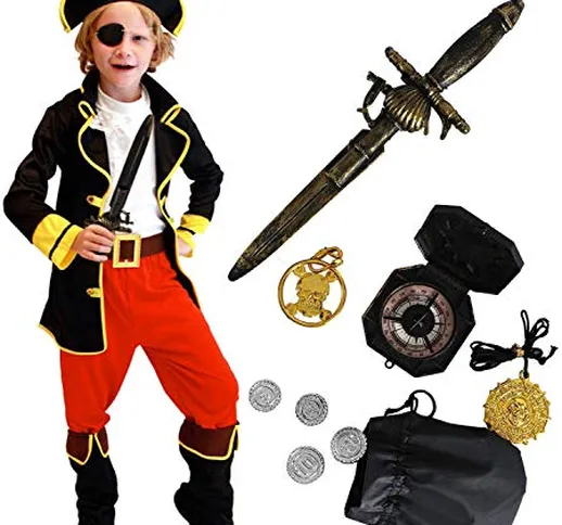 Tacobear Costume Pirata Bambino con Pirata Accessori Pirata Cappello Toppa pugnale Bussola...