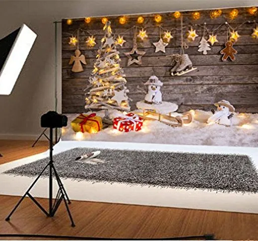 YongFoto 3x2m Sfondo Fotografico Albero Natale Regali Slitta pupazzo neve luci brillanti R...