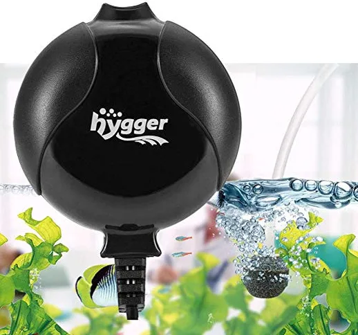 hygger Pompa d'Aria per Acquario Silenziosa 420mL /1.5W, Mini Pompa Ossigeno ad Alte Prest...