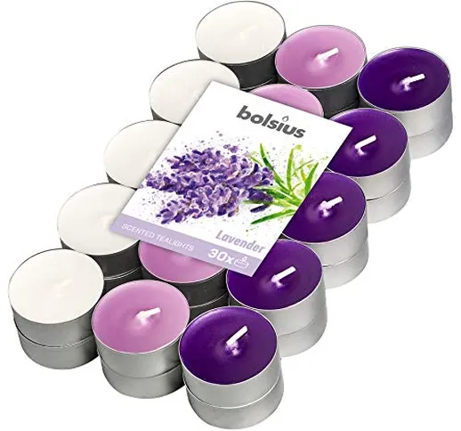 Bolsius 30 Tealights +/-4h, 3 Colori, Fragranza Lavanda