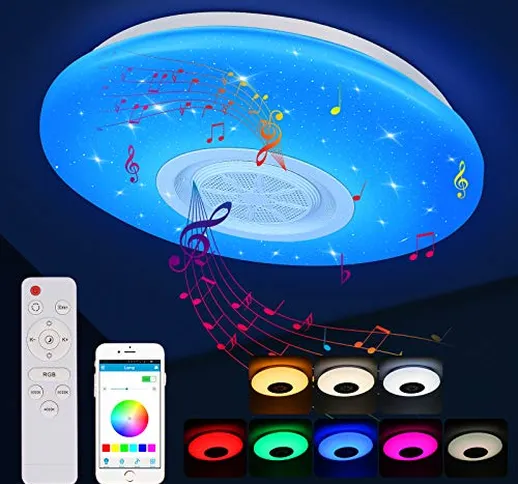 Zorara 36W Plafoniera Musicale a LED Dimmerabile con Altoparlante Bluetooth, Telecomando o...