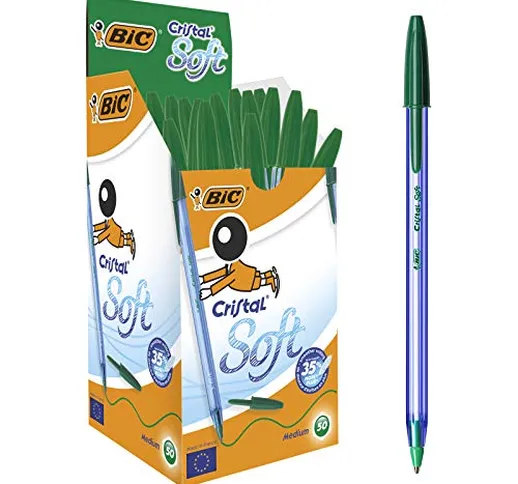 Bic Cristal Soft Punta Media 1,2 mm Confezione 50 Penne Colore Verde
