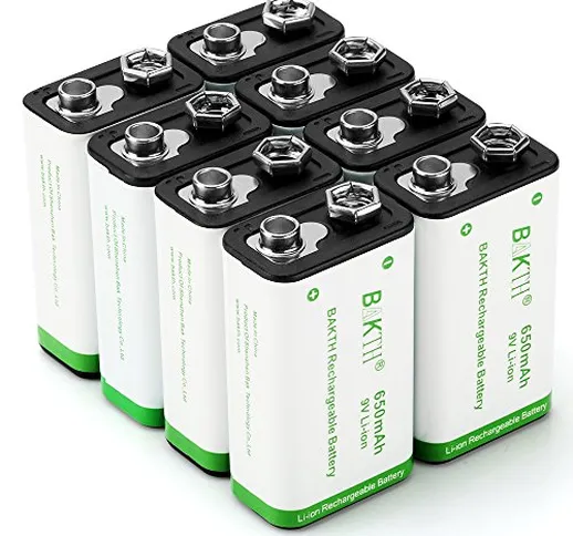 BAKTH Batterie 9 Volt avanzata agli ioni di litio 650mAh 9V ad alta capacità bassa auto-sc...