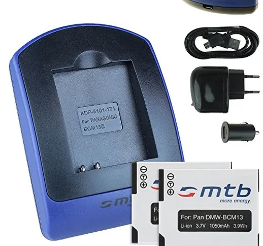 2x Batteria + Caricabatteria (USB/Auto/Corrente) per Panasonic DMW-BCM13 / Lumix DMC-FT5,...