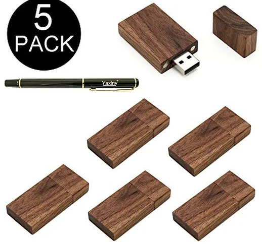 Yaxiny, chiavetta e memoria USB 2.0 e 3.0 in legno di noce, confezione da 5 Wood USB Disk-...