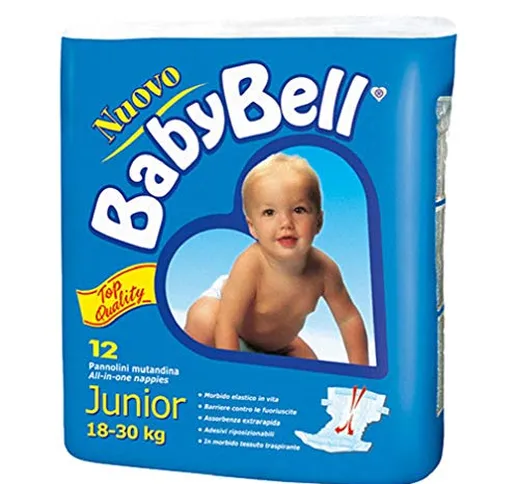 Baby Bell Junior Confezione da 12 pz. Pannolini a mutandina per neonati bambini 18-30 Kg,...